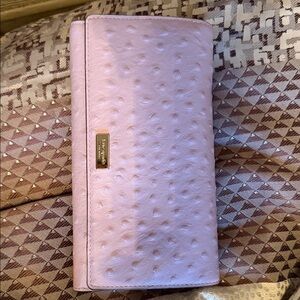 kate spade Blush Pink Ostrich-Embossed Long Wallet with Gold Plate